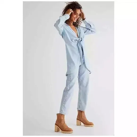 FREE PEOPLE James Leather Chelsea Boot w chunky heel in Almond Size 6.5 - Picture 2 of 8